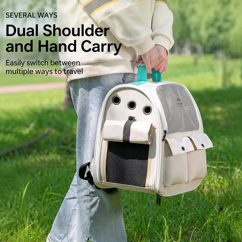 Breathable Cat Carrier Backpack with Roll-Up Shade