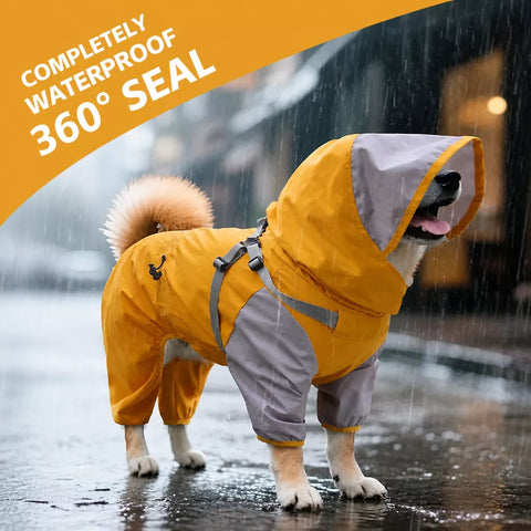 Hooded Four-Leg Dog Raincoat for Rainy Walks