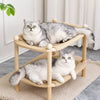 Two-Tier Wooden Cat Bed with Scratching and Woven Mats
