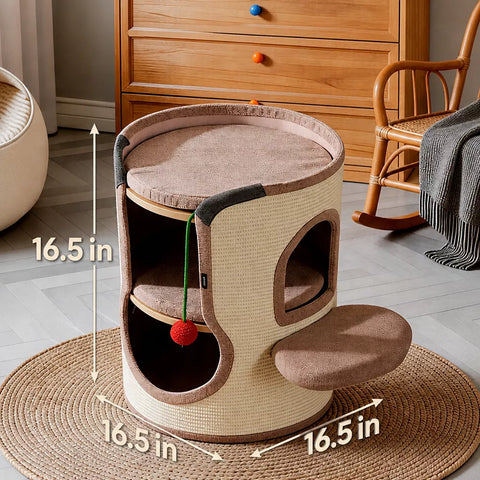 Sisal Cat Scratching Barrel Tower with Enclosed Hideaway