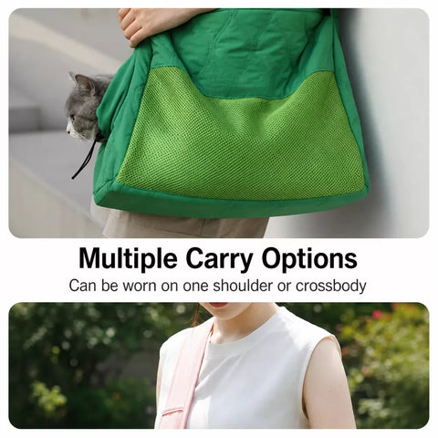 Portable Mesh Pet Carrier with Shoulder and Crossbody Straps