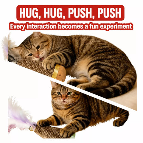 Burlap Feather Tumbler Toy with Solid Wood Base for Cats & Dogs