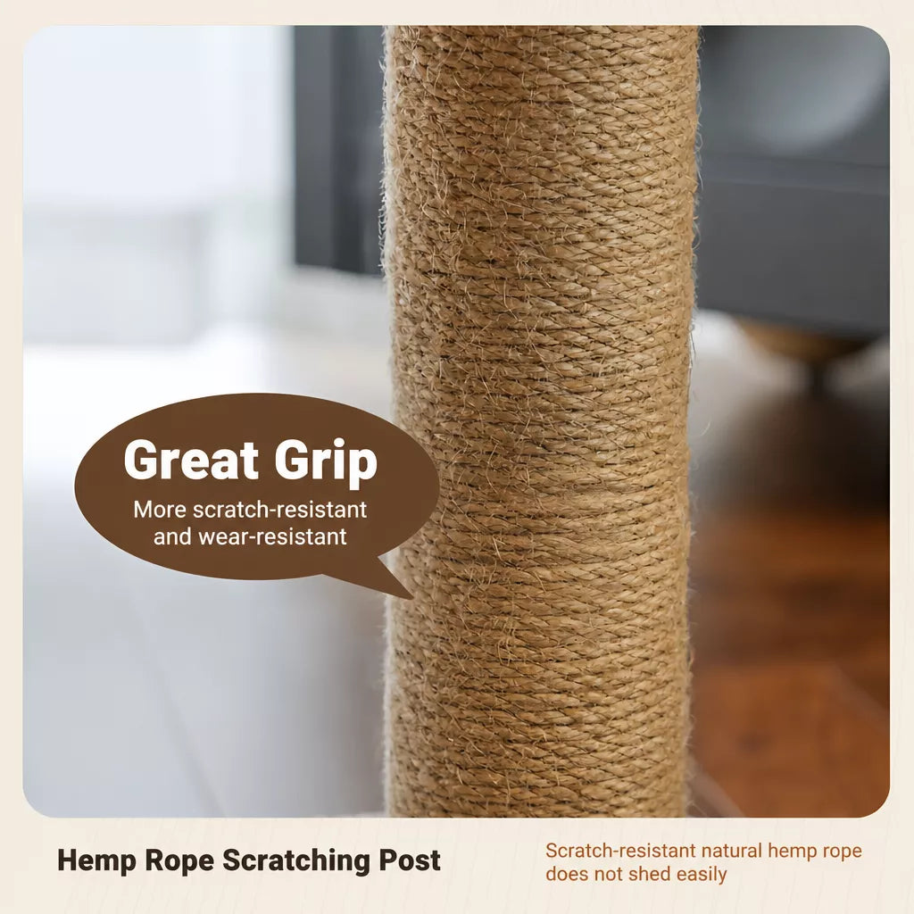 Two-Level Cat Tree with Oval Hideaway and Sisal Scratching Surface