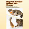 Linen Tumbler Toy for Cats and Dogs with Feather Pieces and Solid Wood Base