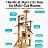 Wooden Cat Tree with Scratching Post and Enclosed Cat House