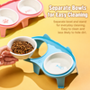 Ceramic Double Cat Bowls with Stand