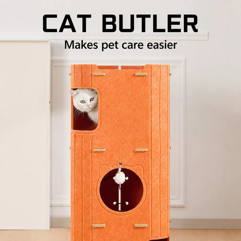 Multi-Level Cat Tree with Enclosed Hideaway and Scratching Board