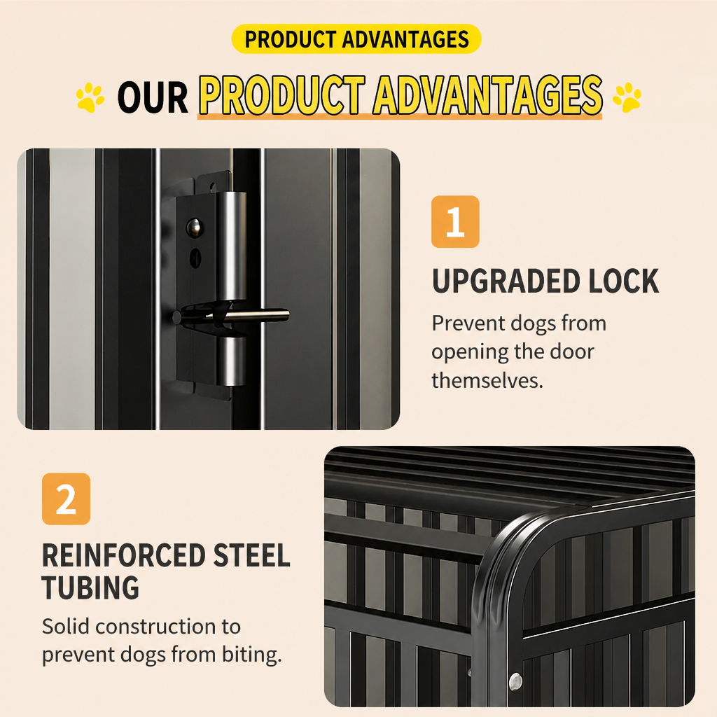 Reinforced Metal Dog Crate with Integrated Toilet Area