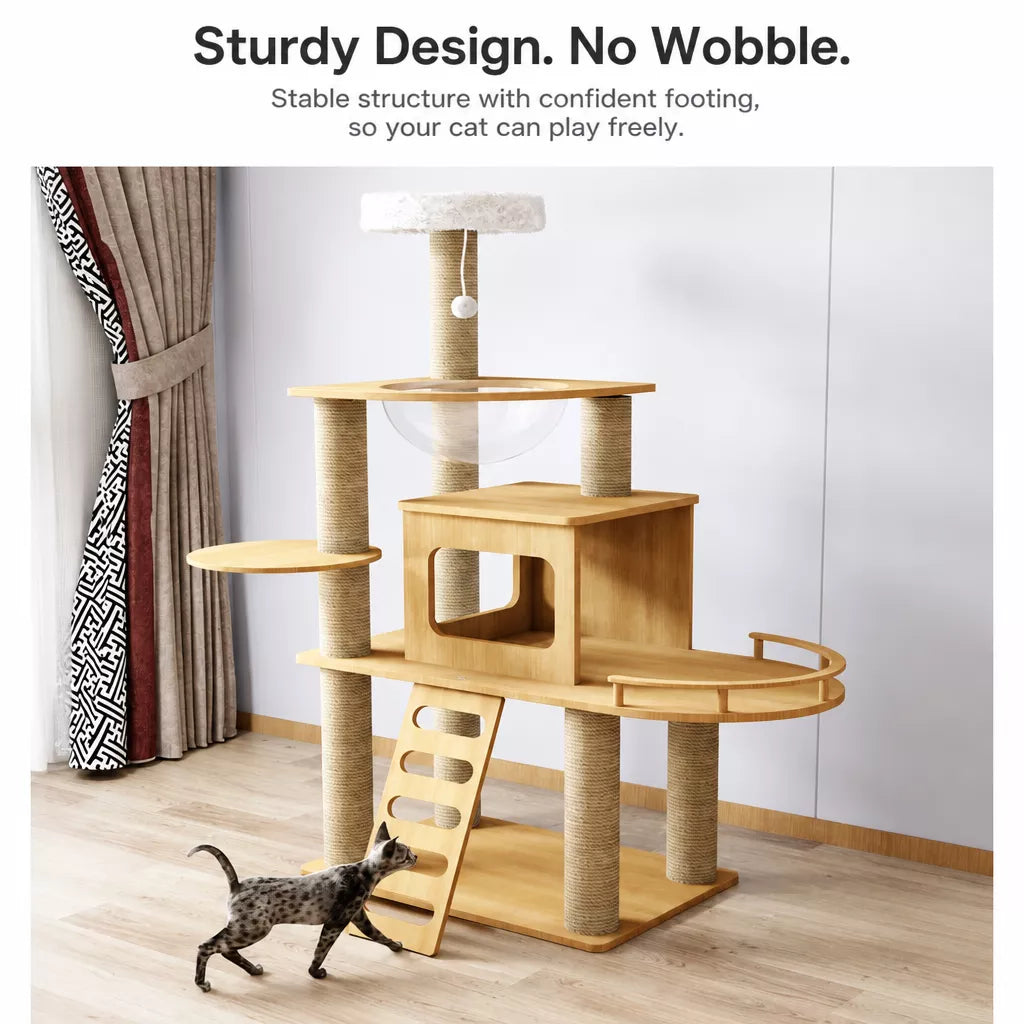 Multi-Level Solid Wood Cat Tree with Scratching Posts