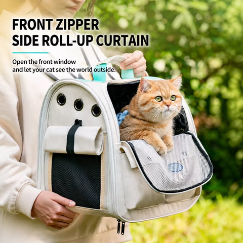 Breathable Cat Carrier Backpack with Roll-Up Shade
