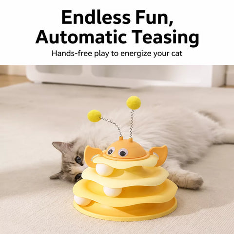 Interactive Bee Cat Toy with Spinning Track and Rolling Ball