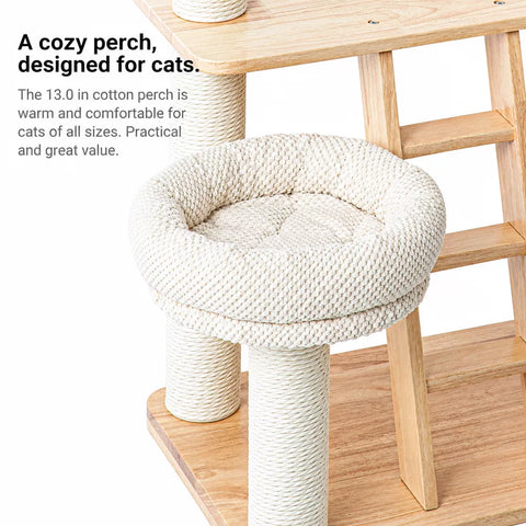Rubberwood Cat Tree with Removable Hideaway Bed