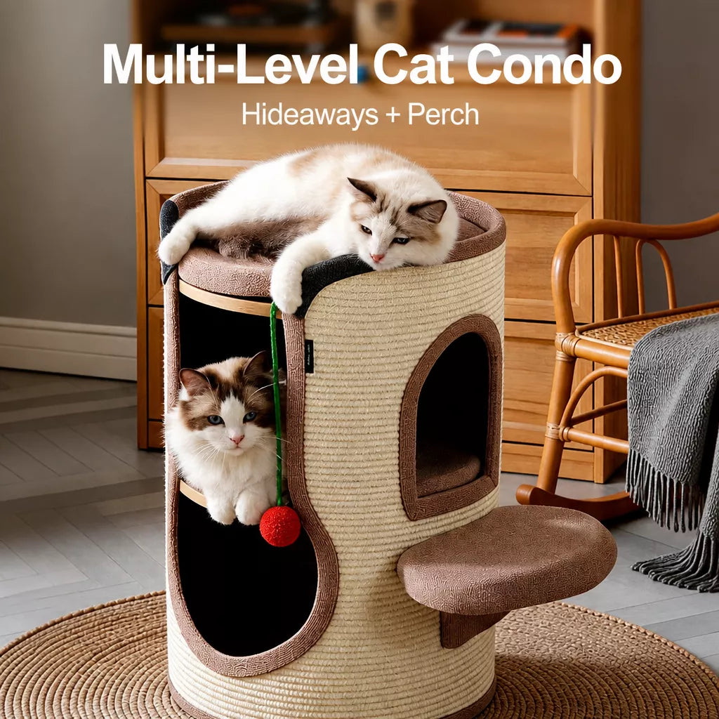 Sisal Cat Scratching Barrel Tower with Enclosed Hideaway