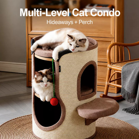 Sisal Cat Scratching Barrel Tower with Enclosed Hideaway