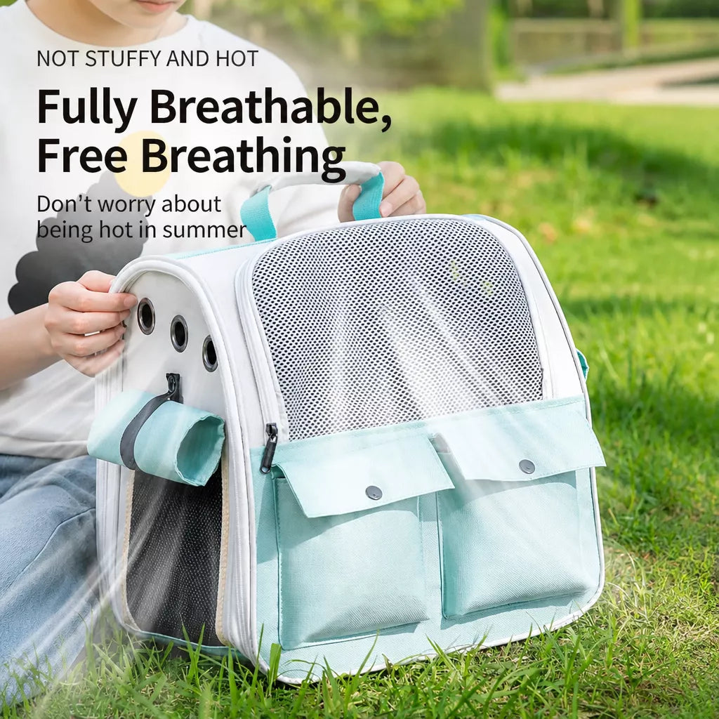 Breathable Cat Carrier Backpack with Roll-Up Shade