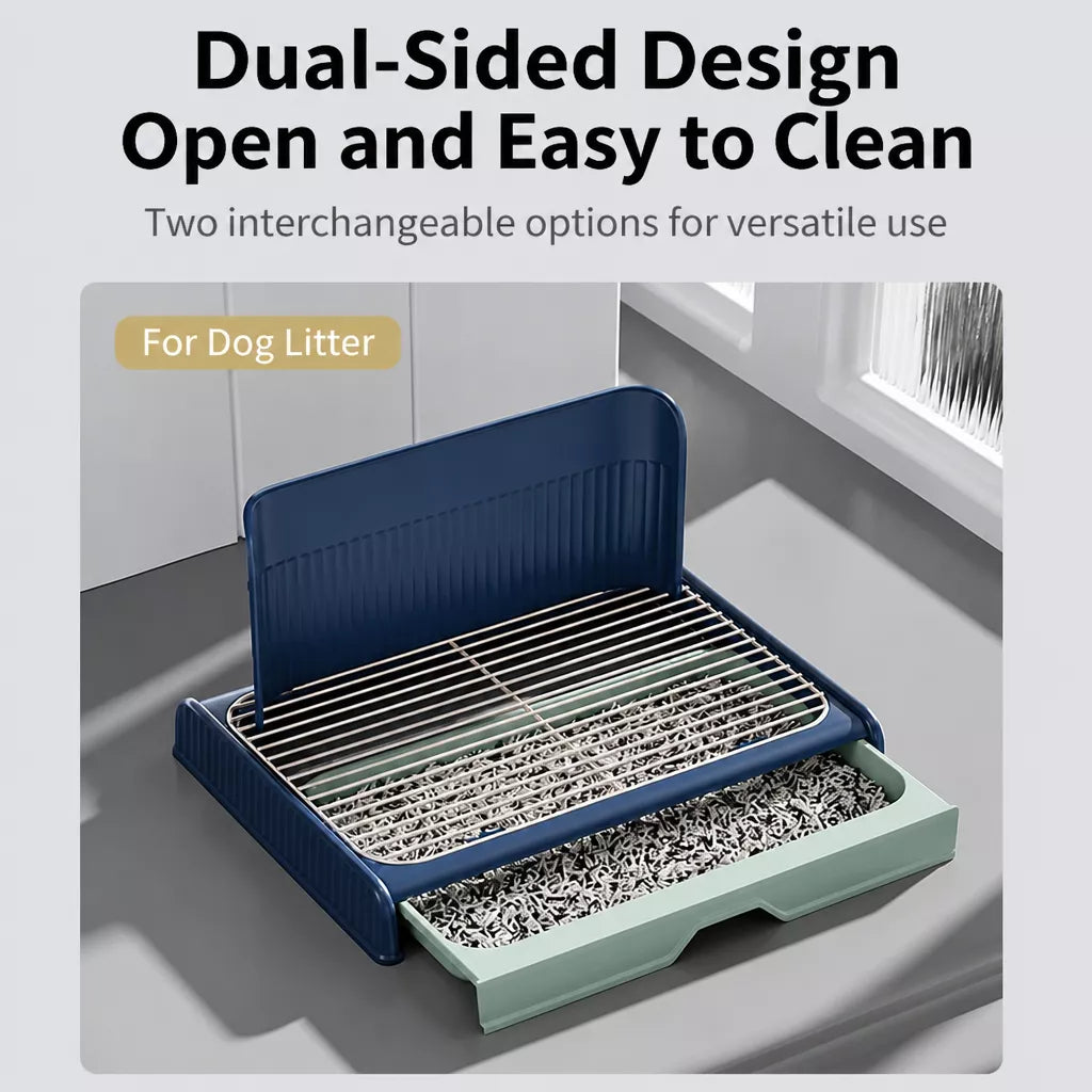 Dog Potty Tray with Back Panel, Wire Grid & Drawer