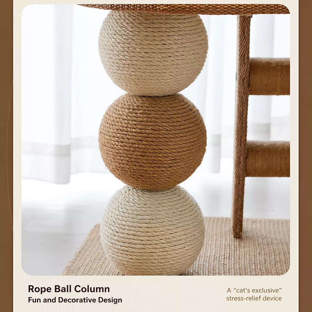 Two-Level Cat Tree with Oval Hideaway and Sisal Scratching Surface