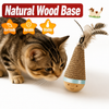 Linen Tumbler Toy for Cats and Dogs with Feather Pieces and Solid Wood Base