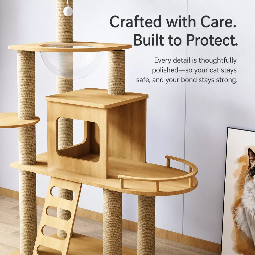 Multi-Level Solid Wood Cat Tree with Scratching Posts