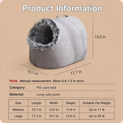 Enclosed Plush Pet Bed with Carry Handle