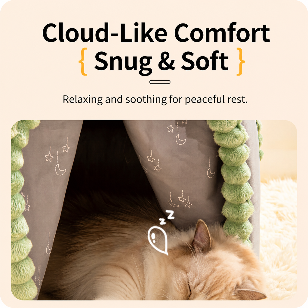 Enclosed Pet Bed with Door Curtain for Cats and Dogs