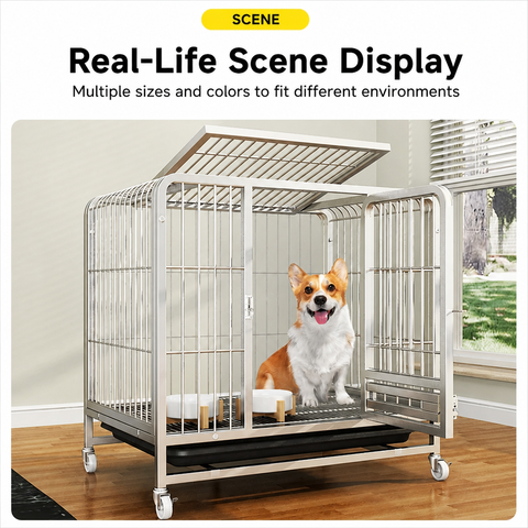 Reinforced Metal Dog Crate with Integrated Toilet Area