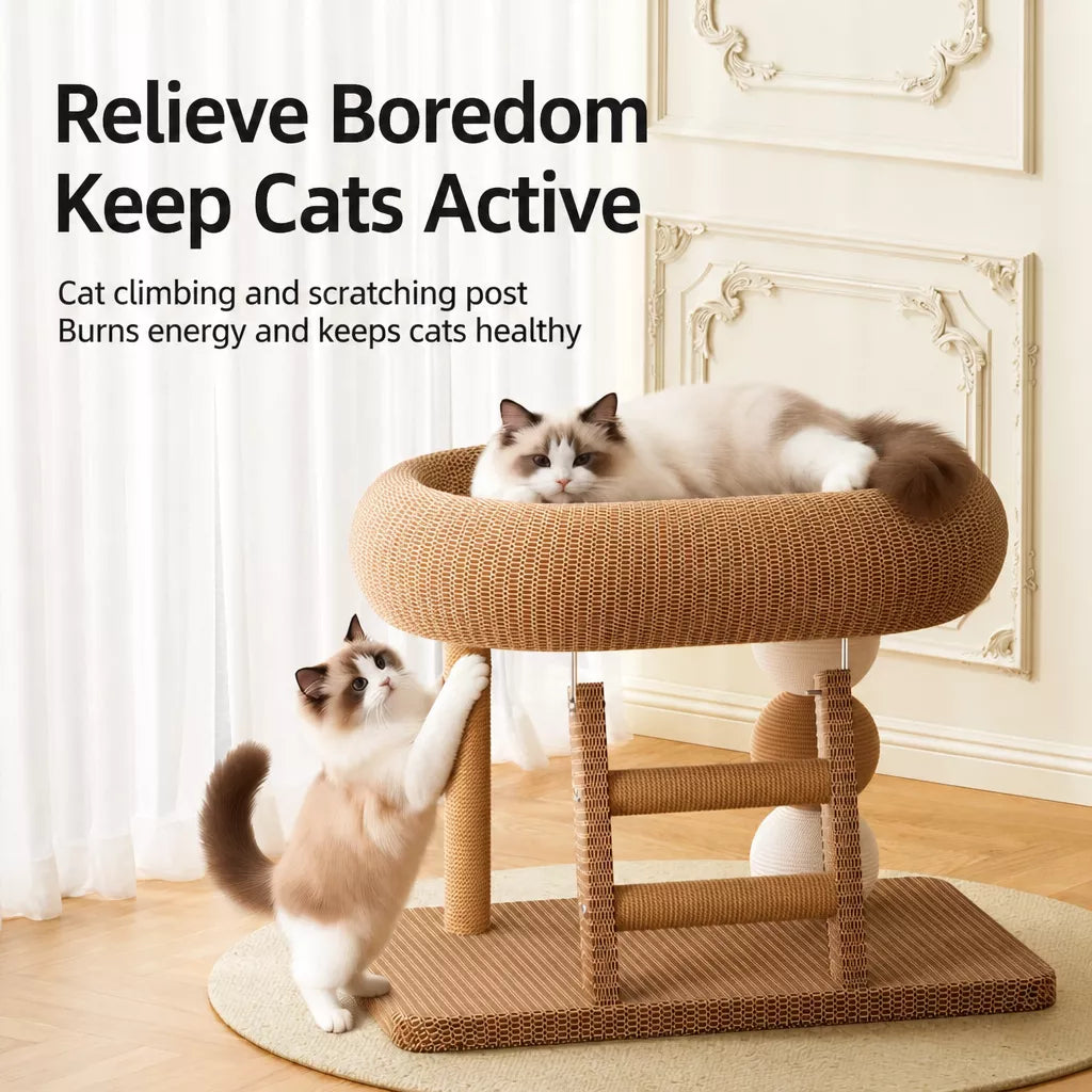Oval Sisal Cat Tree with Integrated Scratcher and Bed