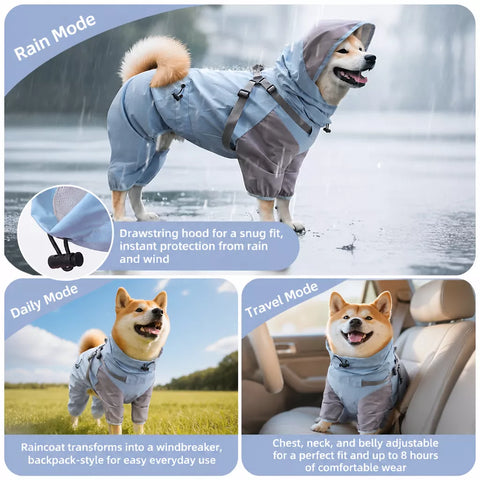 Hooded Four-Leg Dog Raincoat for Rainy Walks