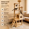 Wooden Cat Tree with Scratching Post and Enclosed Cat House