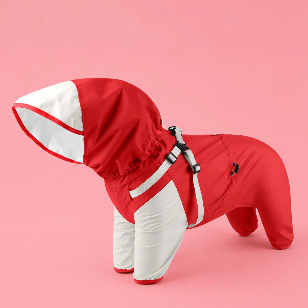 Hooded Four-Leg Dog Raincoat for Rainy Walks