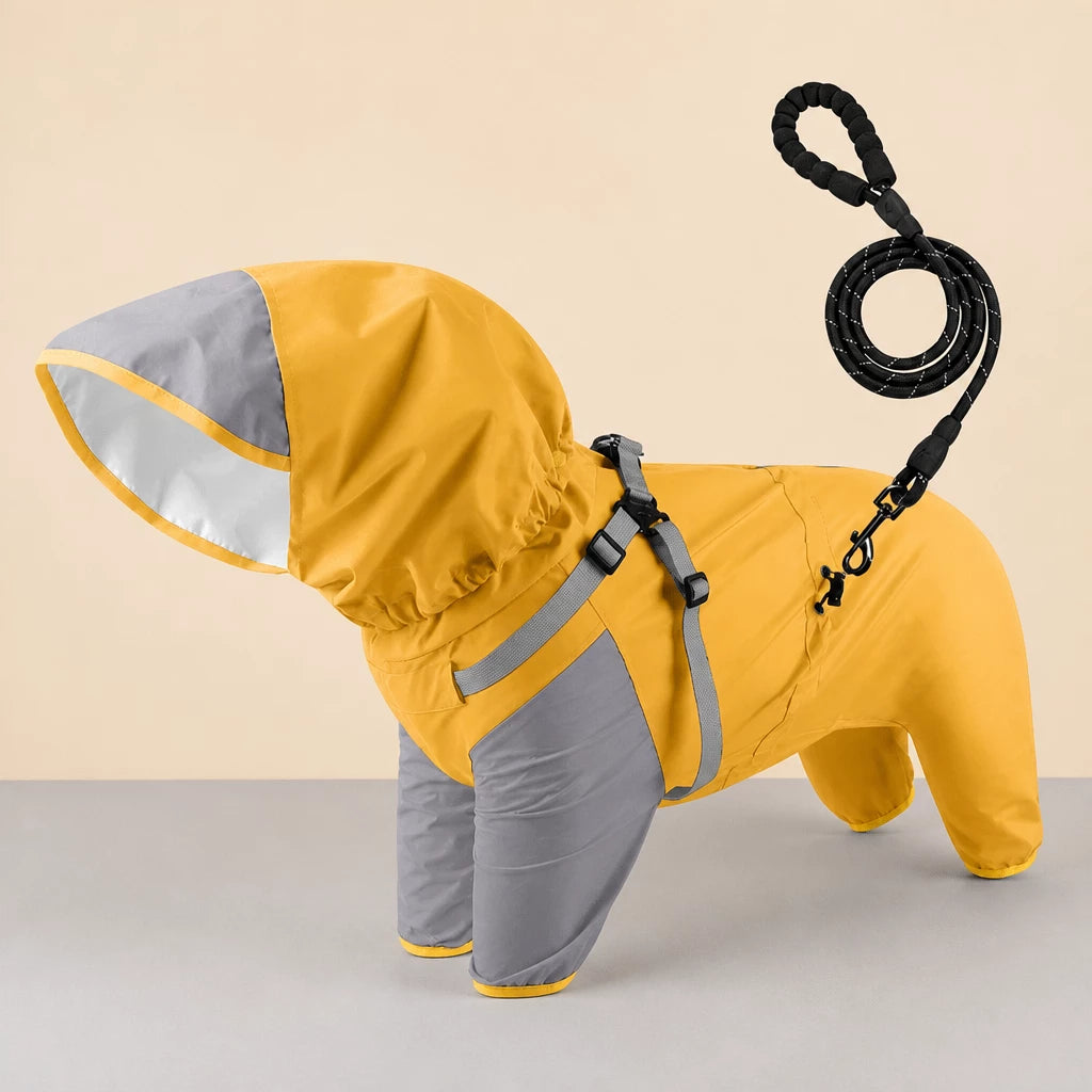 Hooded Four-Leg Dog Raincoat for Rainy Walks