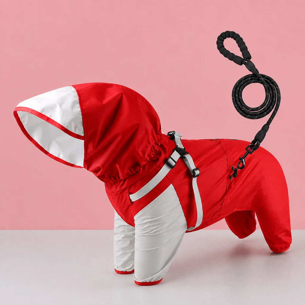 Hooded Four-Leg Dog Raincoat for Rainy Walks