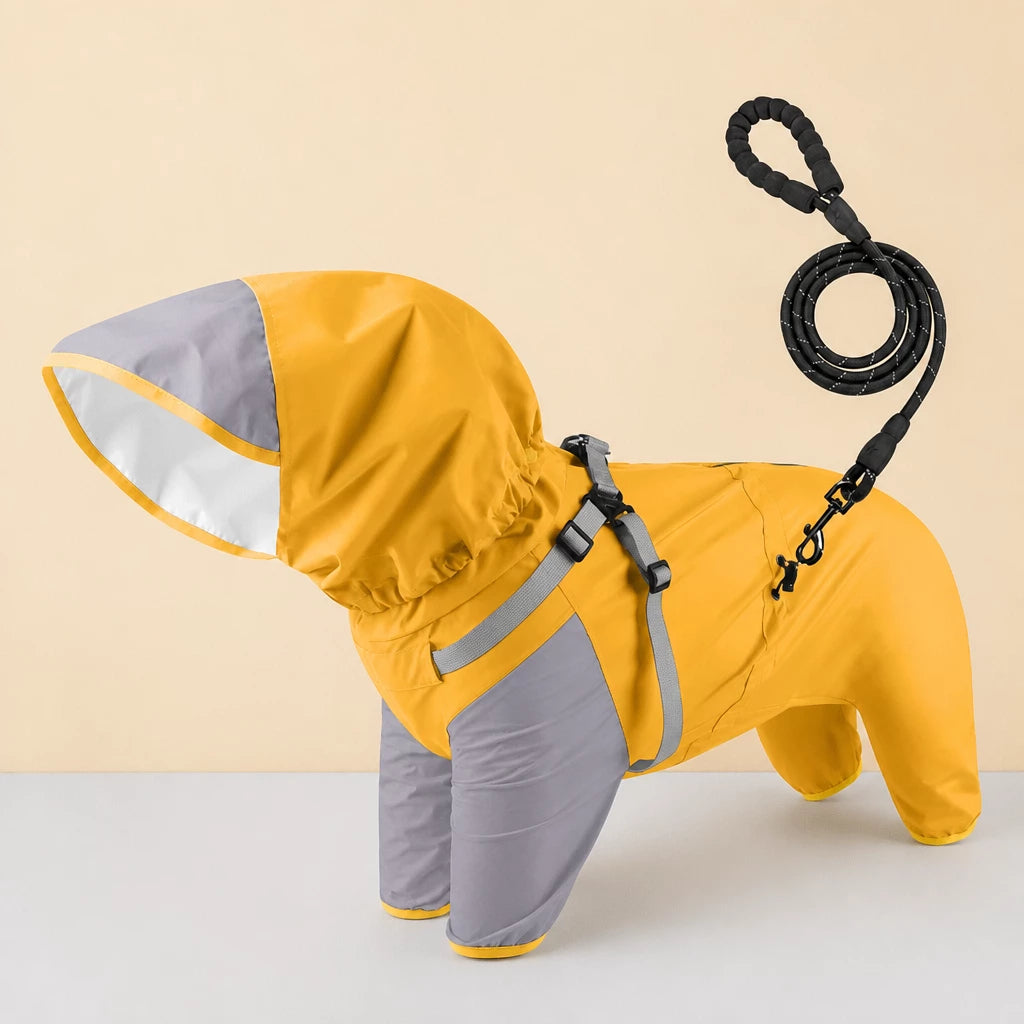 Hooded Four-Leg Dog Raincoat for Rainy Walks