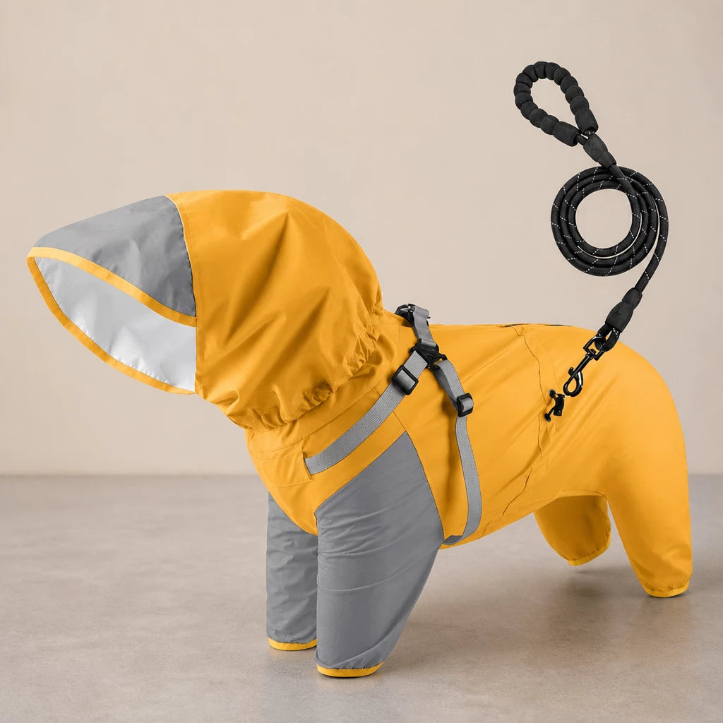 Hooded Four-Leg Dog Raincoat for Rainy Walks