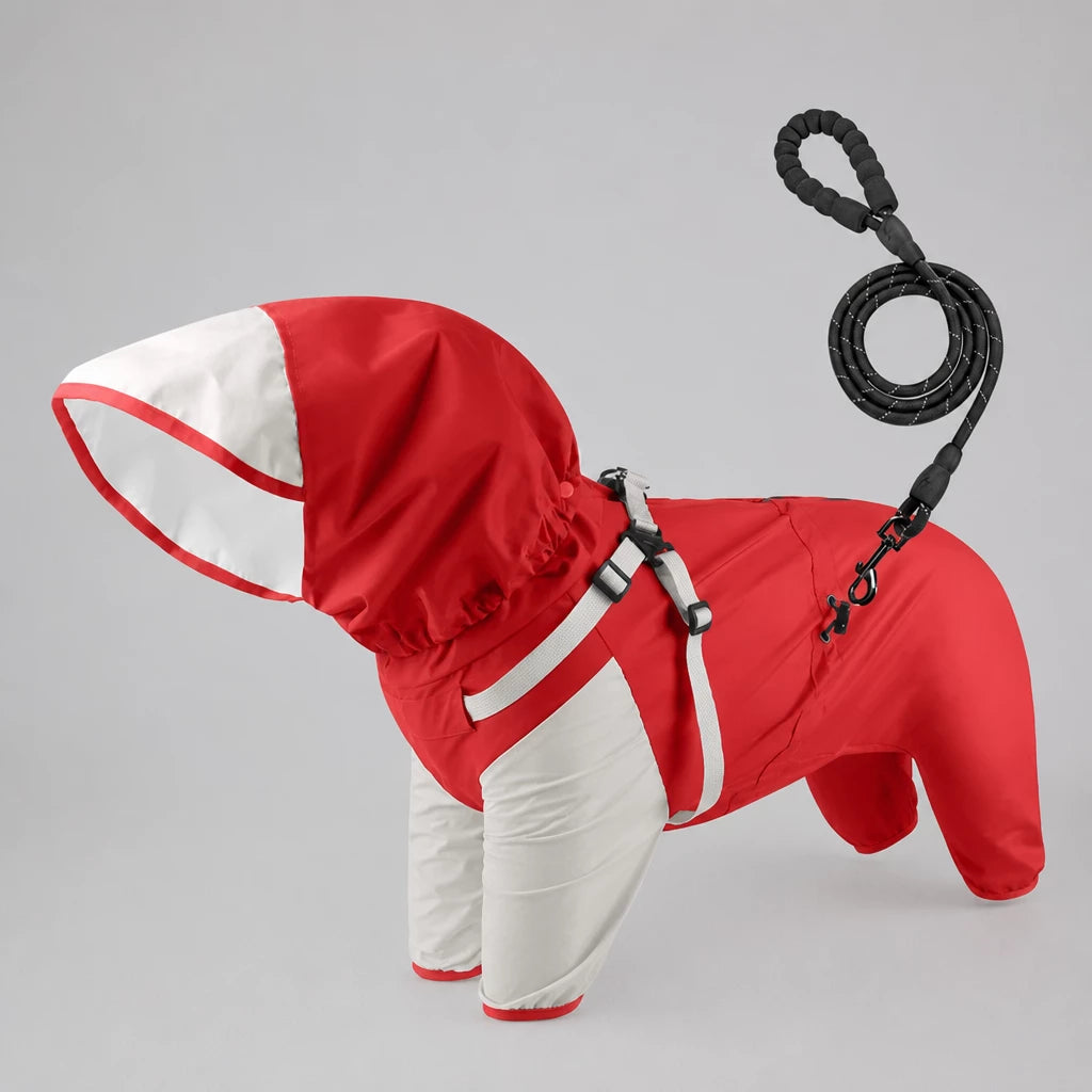 Hooded Four-Leg Dog Raincoat for Rainy Walks