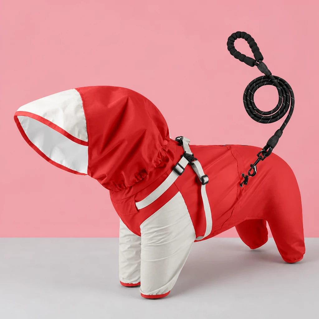 Hooded Four-Leg Dog Raincoat for Rainy Walks
