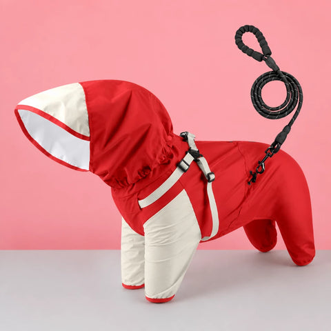 Hooded Four-Leg Dog Raincoat for Rainy Walks