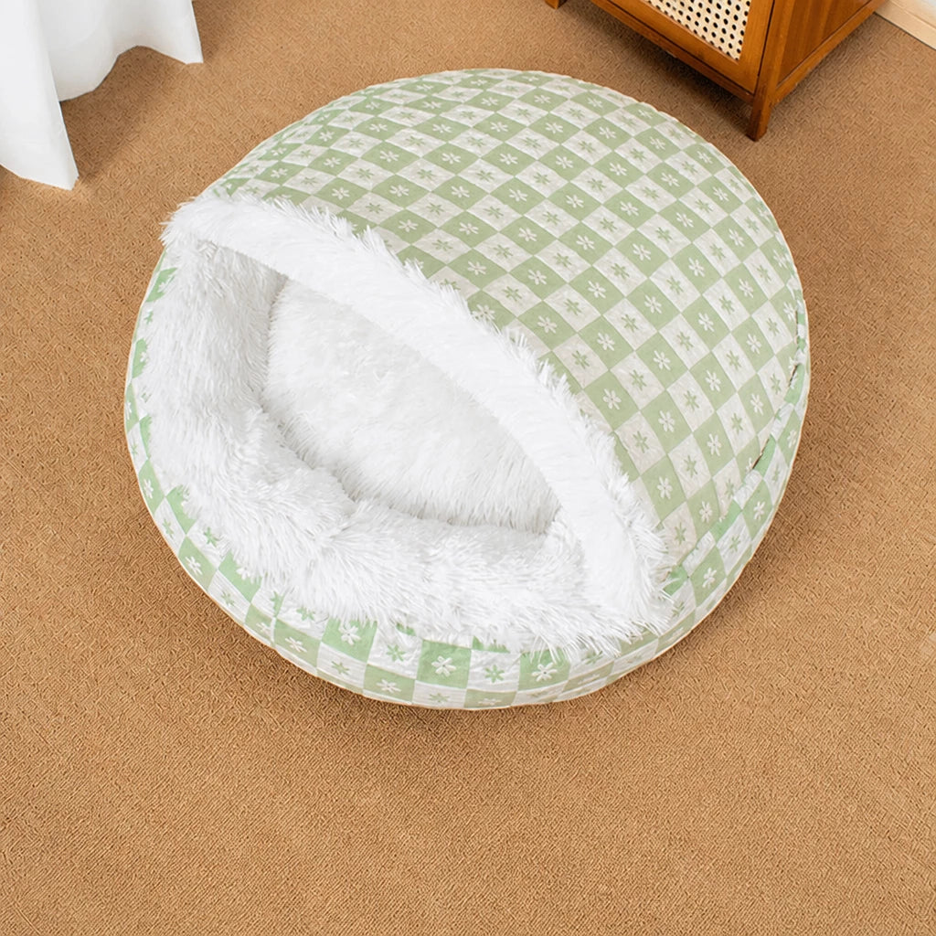 Enclosed Plush Pet Bed for Cats and Small Dogs