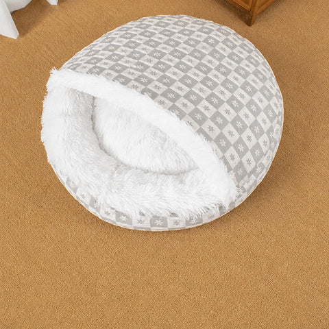 Enclosed Plush Pet Bed for Cats and Small Dogs