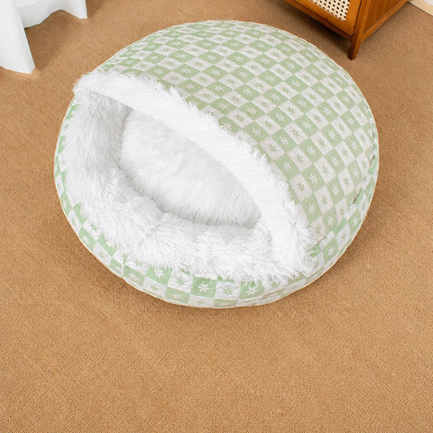 Enclosed Plush Pet Bed for Cats and Small Dogs