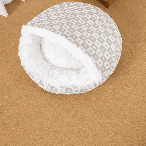 Enclosed Plush Pet Bed for Cats and Small Dogs