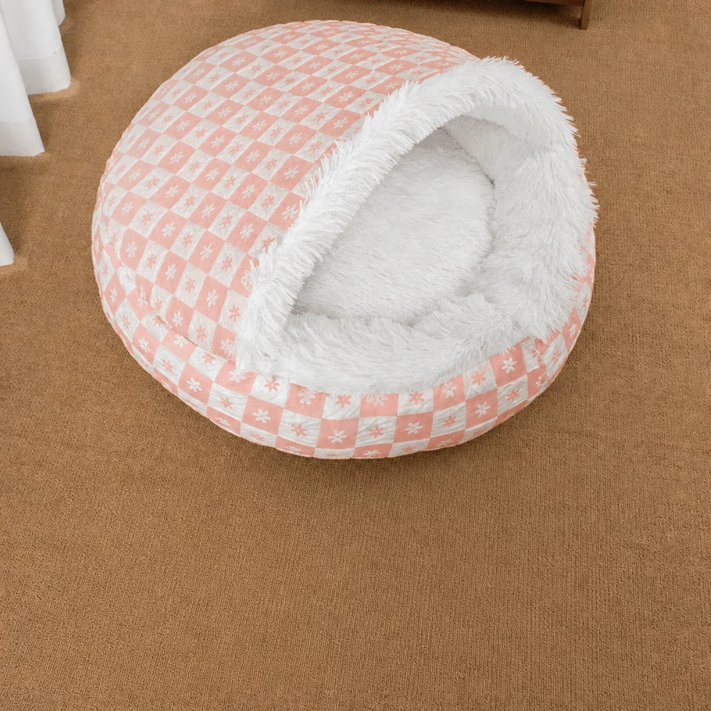 Enclosed Plush Pet Bed for Cats and Small Dogs