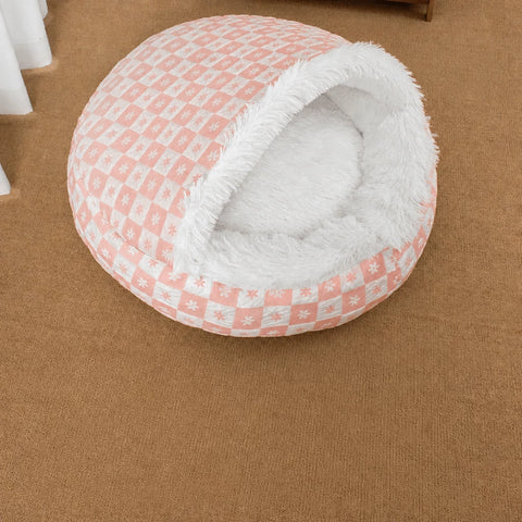 Enclosed Plush Pet Bed for Cats and Small Dogs