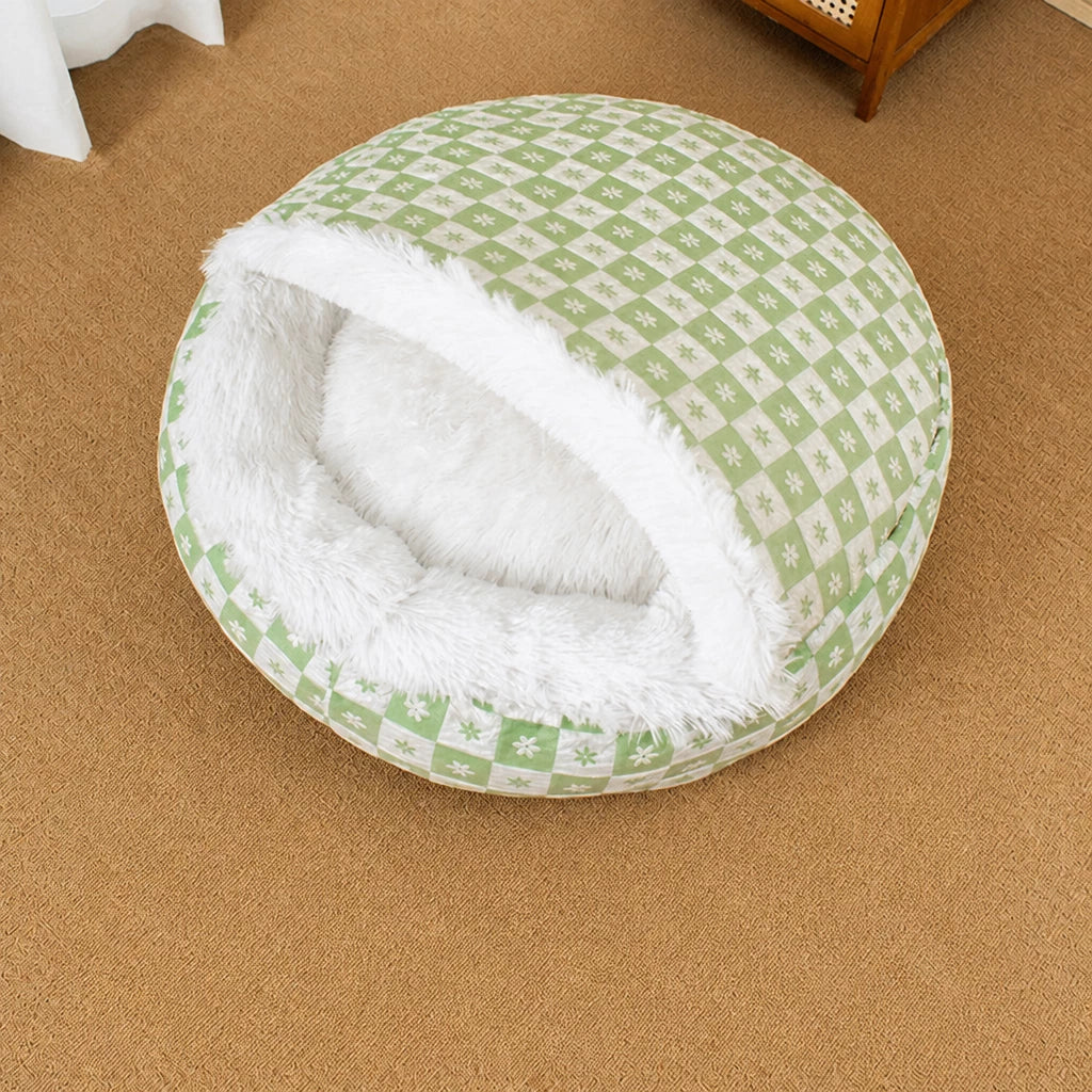Enclosed Plush Pet Bed for Cats and Small Dogs