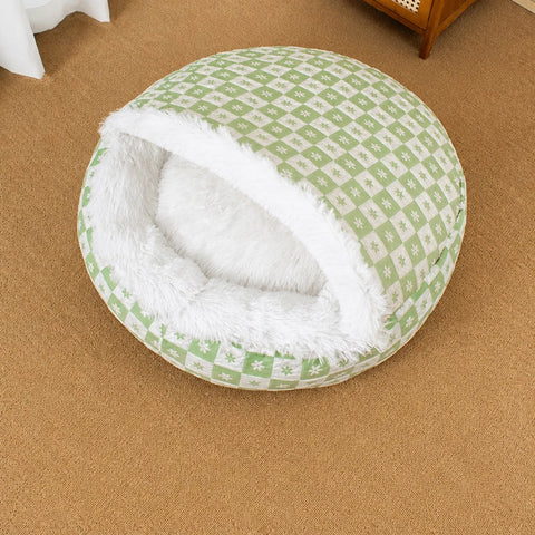 Enclosed Plush Pet Bed for Cats and Small Dogs