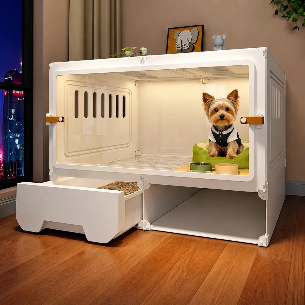 Small Dog Crate with Separate Resting and Toilet Area