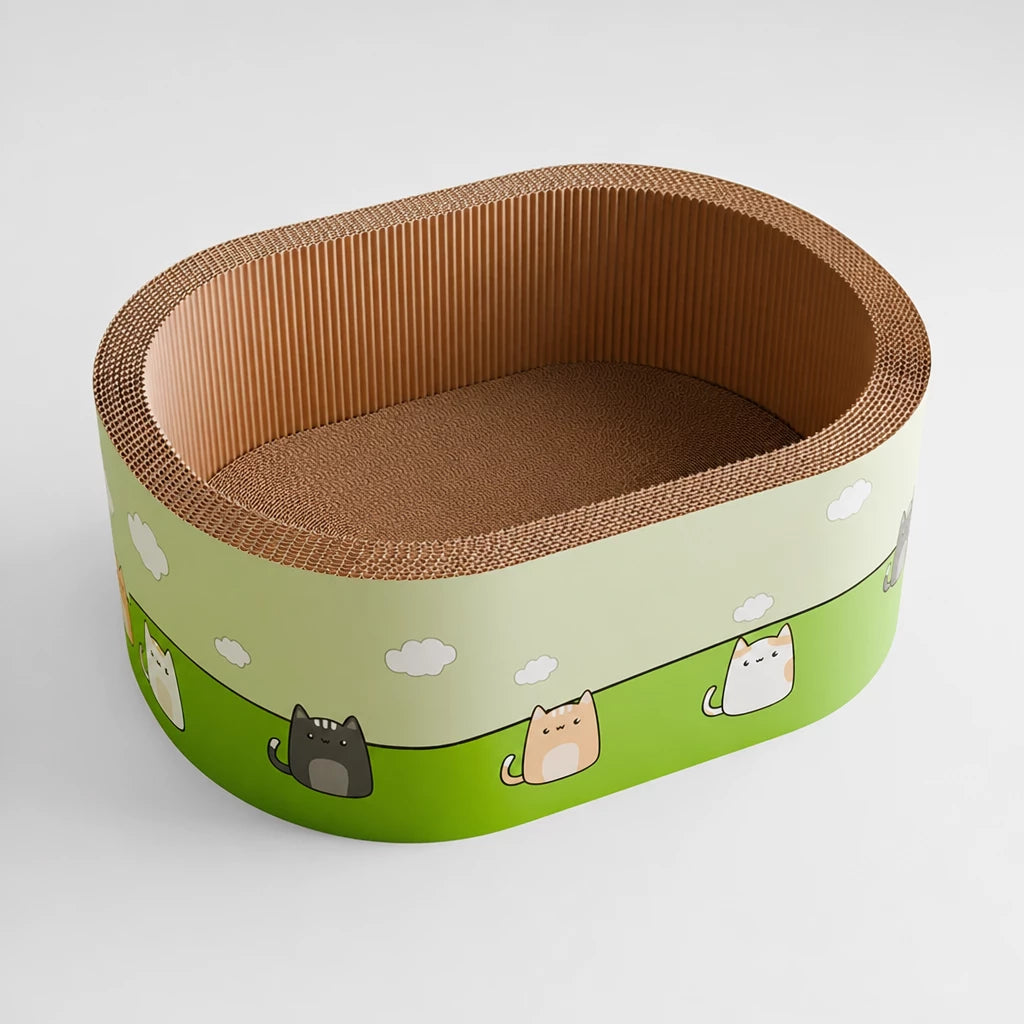 Oval Corrugated Cardboard Cat Scratcher Bed