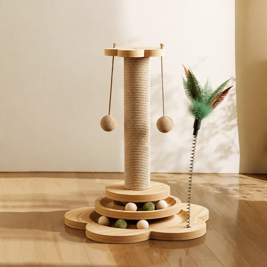 Vertical Sisal Cat Scratching Post with Climbing Tower