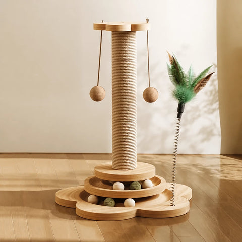 Vertical Sisal Cat Scratching Post with Climbing Tower