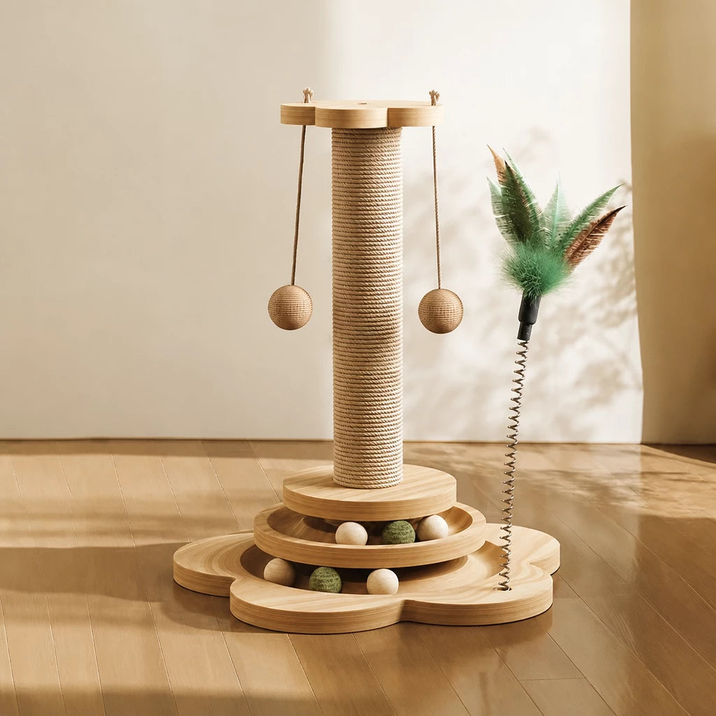 Vertical Sisal Cat Scratching Post with Climbing Tower